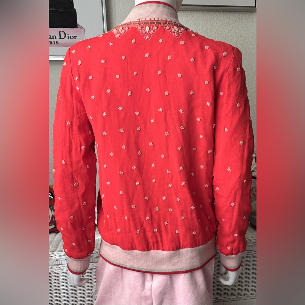 Anthropologie Conditions Apply Arabella Bomber Jacket Embroidered in Red Size L - Picture 6 of 13